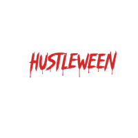 a black background with the word hustleween written on it